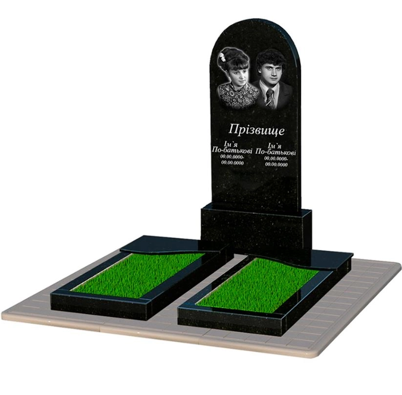 Основне Гранітна плита на могилу габро подвійний із чорного граніту Коростишів з хвилею різьблений к15-kor-pf-120-60-08-006-pbd3
