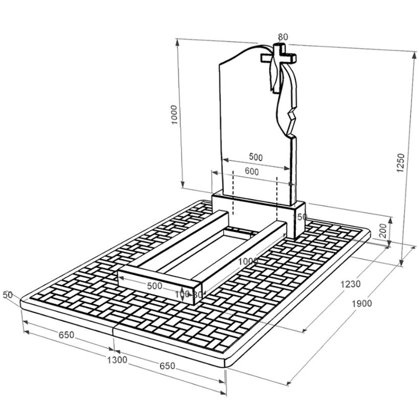 Розміри Гранітний пам'ятник з хрестом різьблений одинарний із чорного граніту Коростишів к1-kor-pf-100-50-08-142-r-pbd2