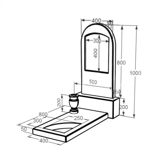 Розміри Мармуровий пам'ятник стела 80x40 см одинарний з мармуру Дайна з вирізаним куточком к9-dan-pf-80-40-05-006