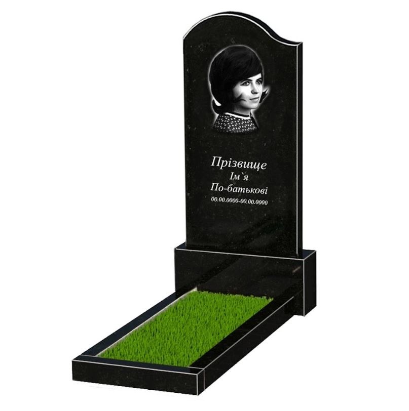 Основне Гранітний пам'ятник доньці одинарний із чорного граніту Коростишів з хвилею різьблений к1-kor-npf-120-60-08-011