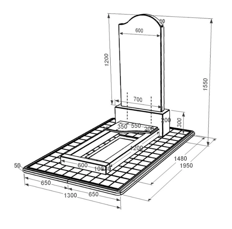 Размеры Надгробие из гранита с формой волны одинарное из черного гранита Коростышев к4-kor-npf-120-60-08-011-r-pbd3