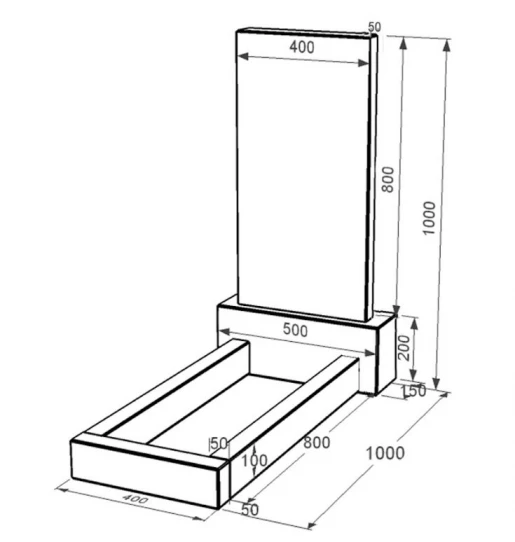 Размеры Гранитный памятник стела 80x40 см одинарный из черного гранита Коростышев без резных работ к1-kor-pf-80-40-05-001