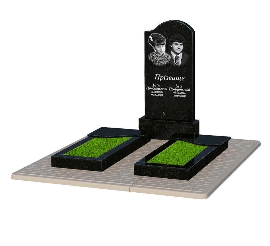 Основне Подвійний пам'ятник із граніту із чорного граніту Коростишів з хвилею різьблений к15-kor-pf-100-50-08-011-r-pbd2