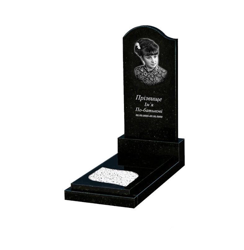 Основне Гранітний пам'ятник дівчинам одинарний із чорного граніту Коростишів з листом різьблена робота к13-kor-pf-120-60-08-011-l