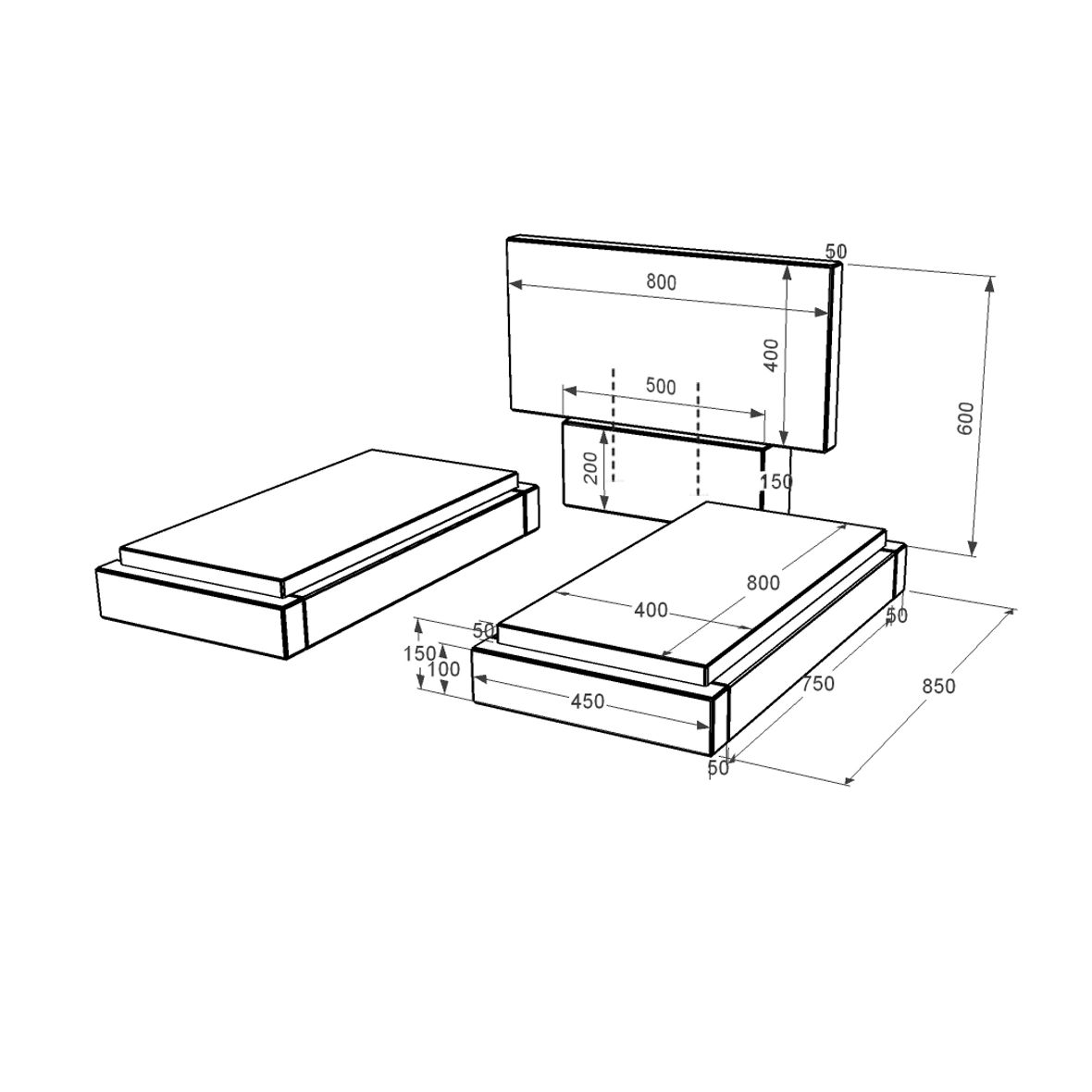 Розміри Гранітний пам'ятник 60 см висотою подвійний із чорного граніту Коростишів без різьблених робіт к21-kor-npf-40-80-05-001