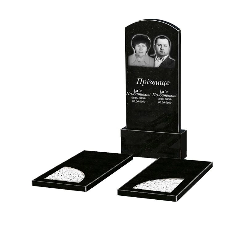 Основне Пам'ятник на цвинтар з граніту високий подвійний із чорного граніту Коростишів з вирізаним куточком к18-kor-npf-120-60-08-009