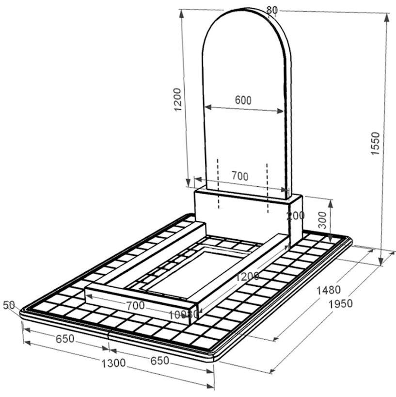 Розміри Пам'ятник із граніту висотою 150 см одинарний із чорного граніту Коростишів з полукруглою стелою к2-kor-npf-120-60-08-006-pbd3