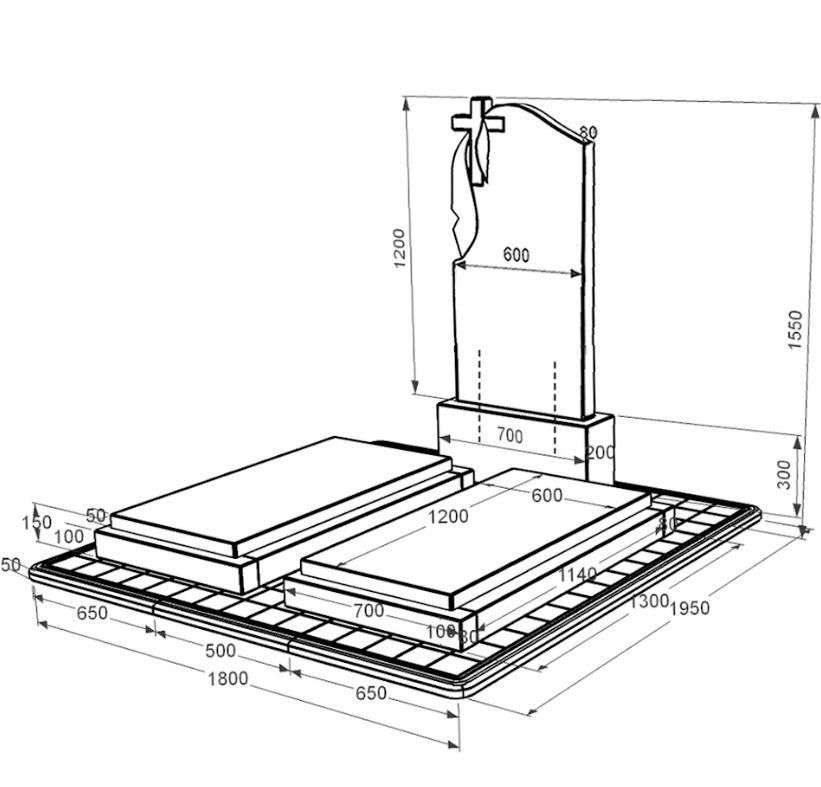 Розміри Гранітний пам'ятник габро подвійний із чорного граніту Коростишів з хрестом та плащаницею різьблений к21-kor-npf-120-60-08-142-pbd3