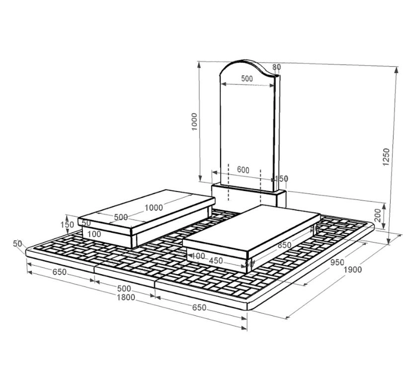 Розміри Гранітний пам'ятник чорного кольору подвійний із чорного граніту Коростишів з хвилею різьблений к19-kor-pf-100-50-08-011-l-pbd2