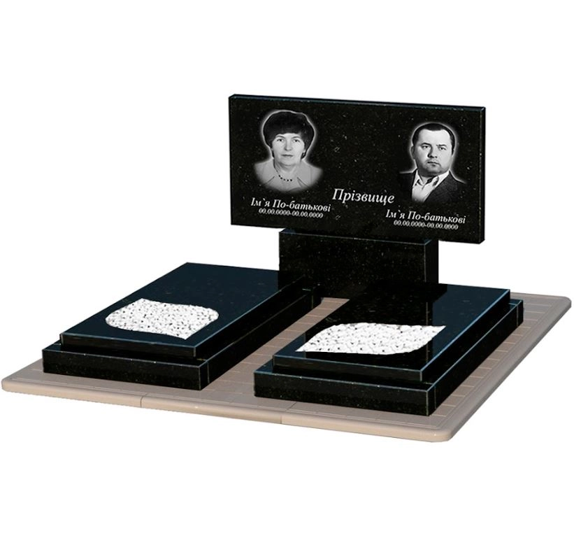 Основное Памятник из гранита супругам двойной из черного гранита Коростышев с листом резная работа к22-kor-pf-60-120-08-001-pbd3