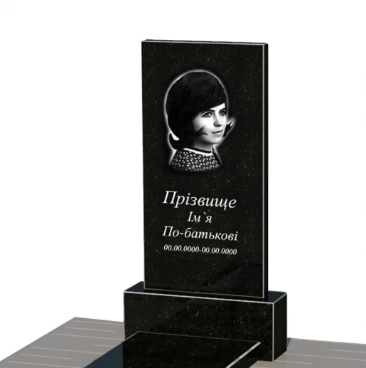 Портрет і написи Гранітний пам'ятник для дівчини одинарний із чорного граніту Коростишів без різьблених робіт к7-kor-npf-80-40-05-001-pbd1