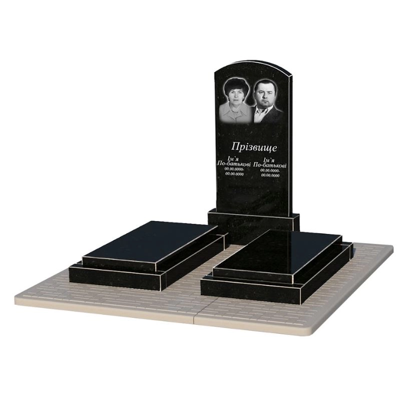 Основное Памятник из гранита семейный двойной с дугой резной из черного гранита Коростышев Дуга 009 к21-kor-npf-100-50-08-009-pbd2