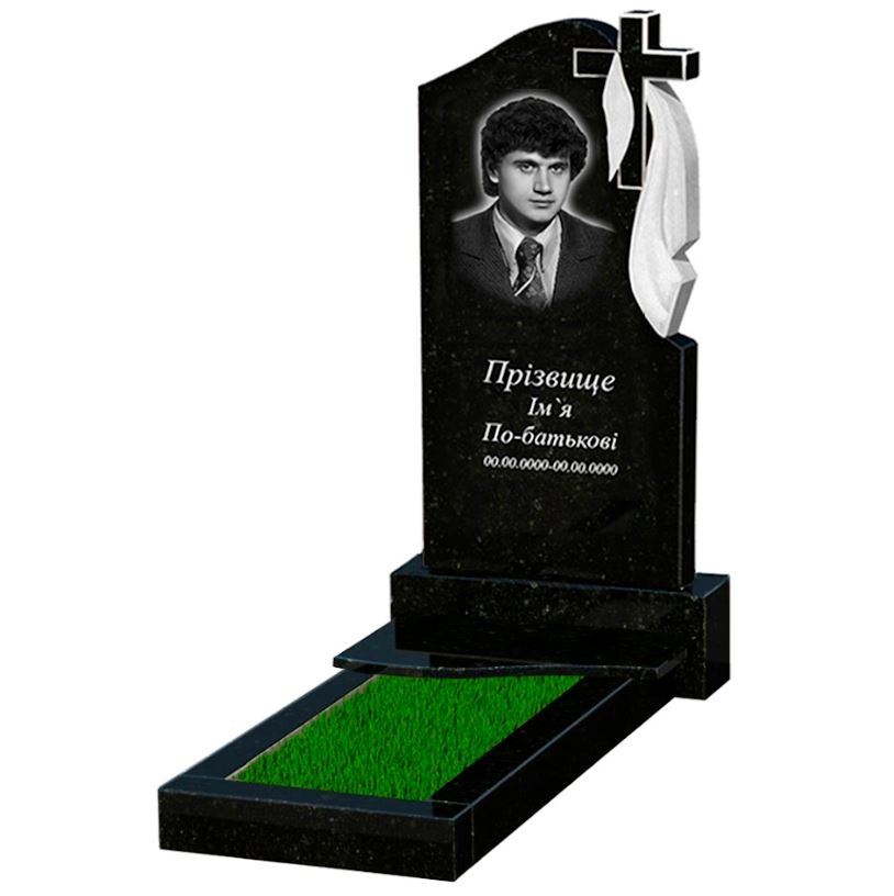 Основное Гранитный памятник с формой волны одинарный из черного гранита Коростышев к3-kor-pf-100-50-08-142-r