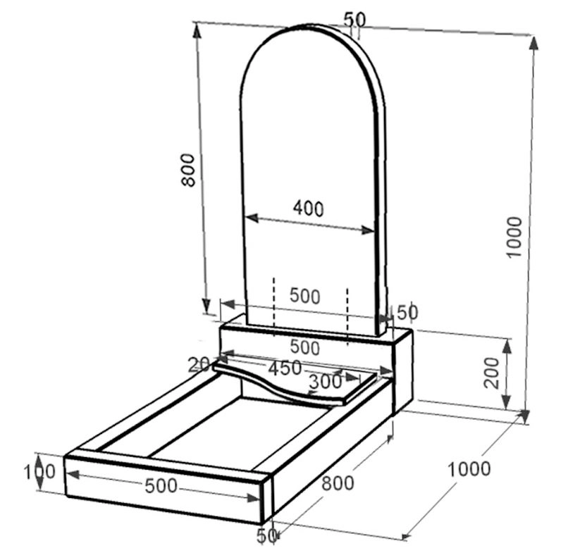 Размеры Памятник на кладбище из гранита высотой 100 см одинарный из черного гранита Коростышев с волной резной к5-kor-pf-80-40-05-006-l