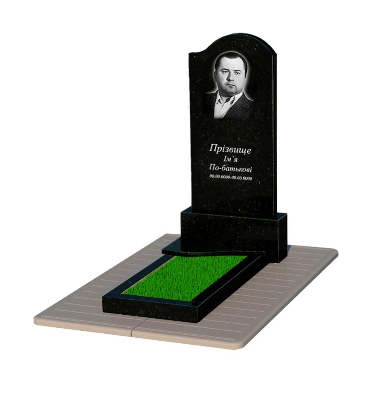 Основное Гранитный памятник высотой 150 см одинарный из черного гранита Коростышев с волной резной к3-kor-pf-120-60-08-011-r-pbd3