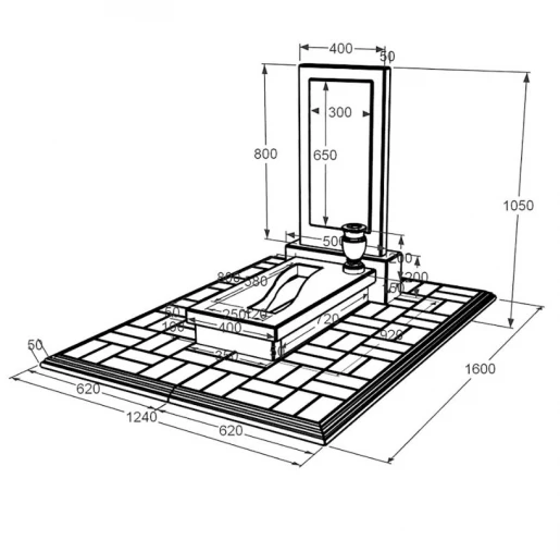 Размеры Гранитная плита на могилу с вырезанной полосой одинарный из гранита Токовский Коростышевский к23-tok-kor-pf-80-40-05-001-pbd1