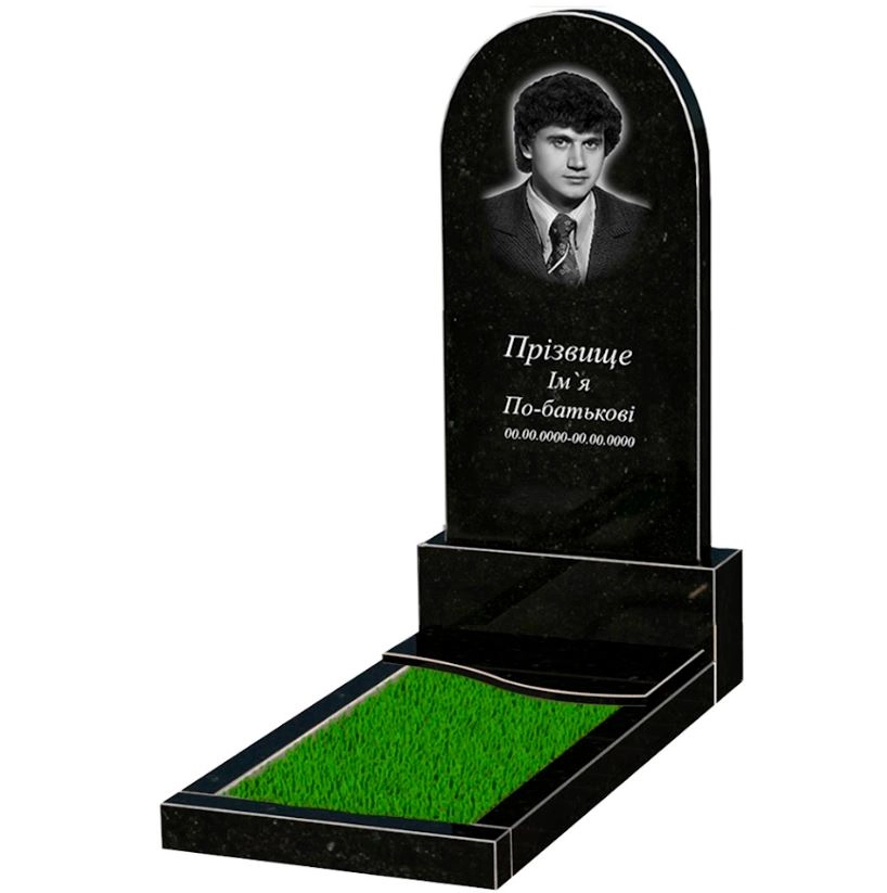 Основне Гранітний пам'ятник юнакам одинарний із чорного граніту Коростишів з хвилею різьблений к5-kor-npf-120-60-08-006