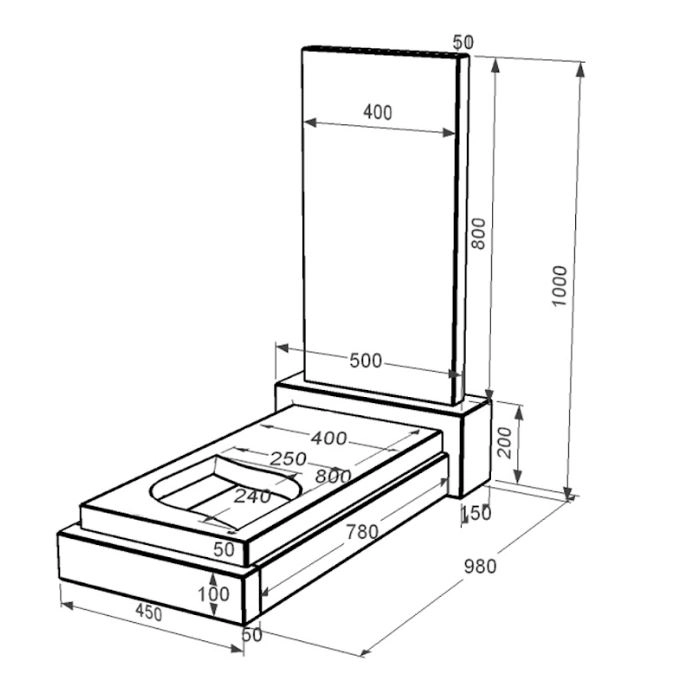 Розміри Пам'ятник із граніту з вирізаним прапором одинарний із чорного граніту Коростишів к6-kor-pf-80-40-08-001