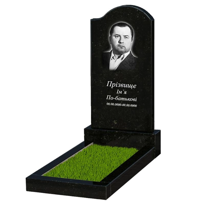 Основное Гранитный памятник с полированными фасками одинарный из черного гранита Коростышев с волной резной к2-kor-pf-100-50-08-011-r