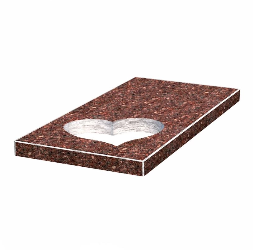 Основное Надгробная плита цветная 1000x500x50 из Токовского гранита с неполированными фасками серия Сердце левая pl-tok-npf-pt-100-50-05-SERCE-l