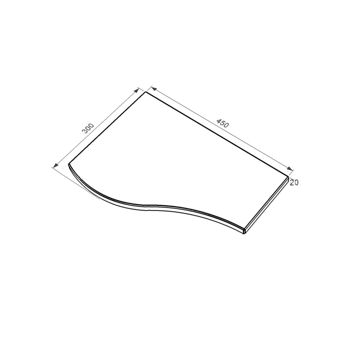 Розміри Плита на квітник могили Коростишів 450x300x20 з граніту серія Хвиля одинарна коротка із неполірованими фасками ліва pnk-kor-npf-45-30-02-l