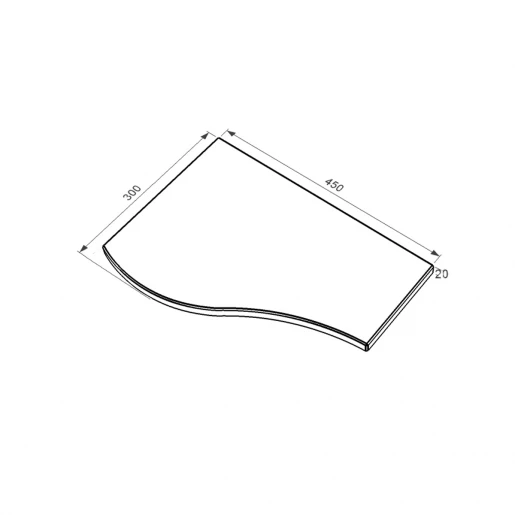 Размеры Плита на цветник могилы Коростышев 450x300x20 из гранита серия Волна одинарная короткая с неполированными фасками левая pnk-kor-npf-45-30-02-l
