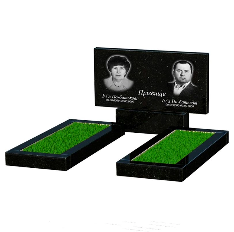 Основне Надгробний пам'ятник із граніту середнього розміру подвійний із чорного граніту Коростишів без різьблених робіт к14-kor-pf-50-100-08-001