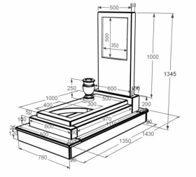 Розміри Мармуровий пам'ятник від виробника Україна одинарний з мармуру Дайна з вирізаним куточком к24-dan-pf-100-50-08-001-ck