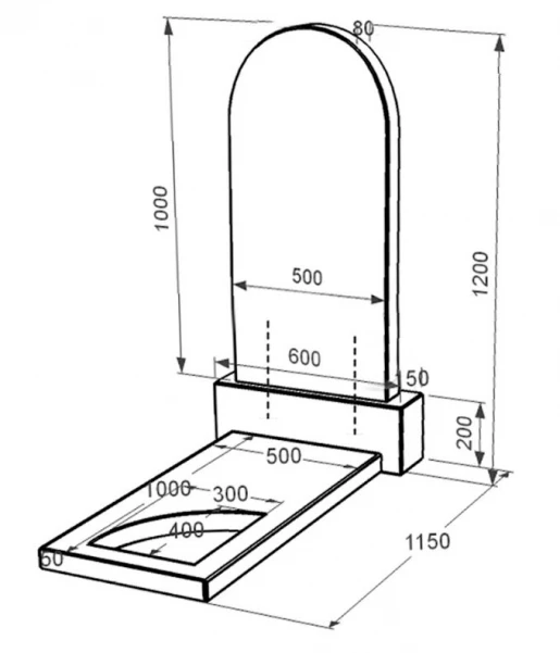 Размеры Гранитный памятник среднего размера одинарный из черного гранита Коростышев с вырезанным уголком к9-kor-npf-100-50-08-006