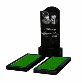 Основное Гранитный камень на могилу с цветником без плиты двойной из черного гранита Коростышев с волной резной к14-kor-pf-120-60-08-011-r