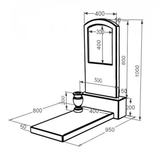 Размеры Мраморный памятник из камня добытого в Греции одинарный из белого мрамора Волокас с дугой резной к7-vol-pf-80-40-05-009
