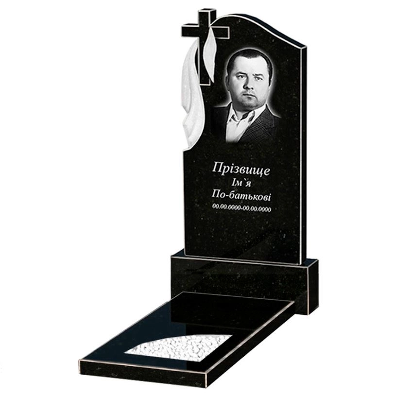 Основное Памятник из гранита с вырезанным уголком одинарный из черного гранита Коростышев к9-kor-npf-100-50-08-142