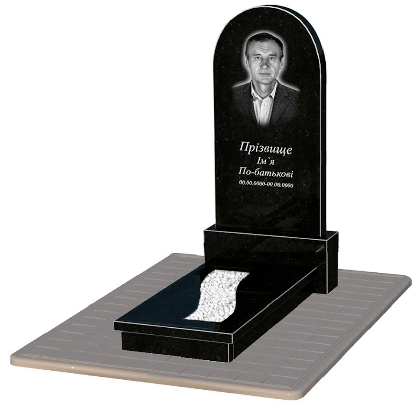 Основное Памятник из гранита с вырезанной полосой одинарный из черного гранита Коростышев с полукруглой стелой к23-kor-npf-120-60-08-006-pbd3