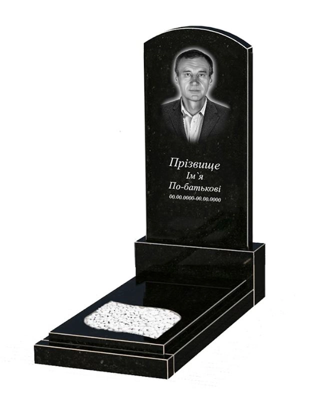 Основное Гранитный памятник мужской одинарный из черного гранита Коростышев с листом резная работа к13-kor-npf-120-60-08-009