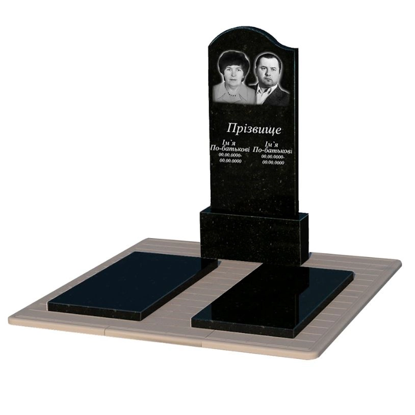 Основне Гранітний пам'ятник високий подвійний із чорного граніту Коростишів з хвилею різьблений к17-kor-pf-120-60-08-011-l-pbd3