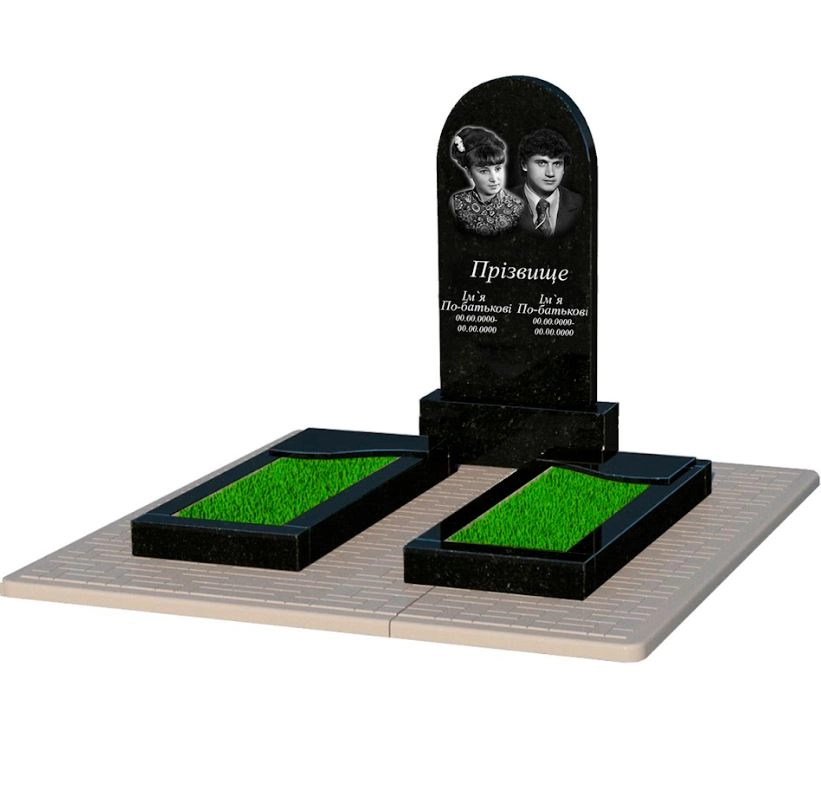 Основне Пам'ятник із граніту з повним поліруванням сторін подвійний із чорного граніту Коростишів з хвилею різьблений к16-kor-pf-100-50-08-006-pbd2