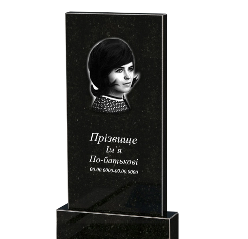 Портрет и надписи Гранитный памятник дочке одинарный из черного гранита Коростышев без резных работ к96-kor-npf-100-50-08-001