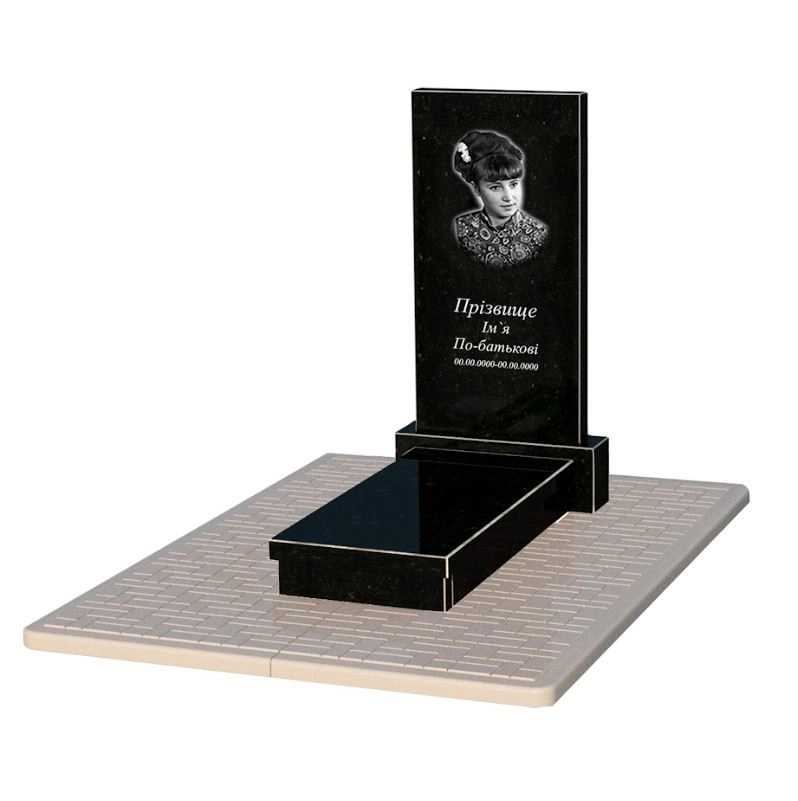 Основне Гранітна плита на могилу для цвинтаря одинарна із чорного граніту Коростишів без різьблених робіт к10-kor-npf-100-50-08-001-pbd2