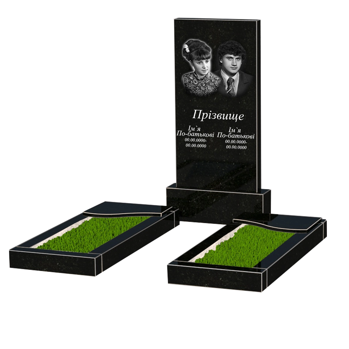 Основне Пам'ятник із граніту стела 100х50 см подвійний із чорного граніту Коростишів з хвилею різьблений к16-kor-npf-100-50-08-001