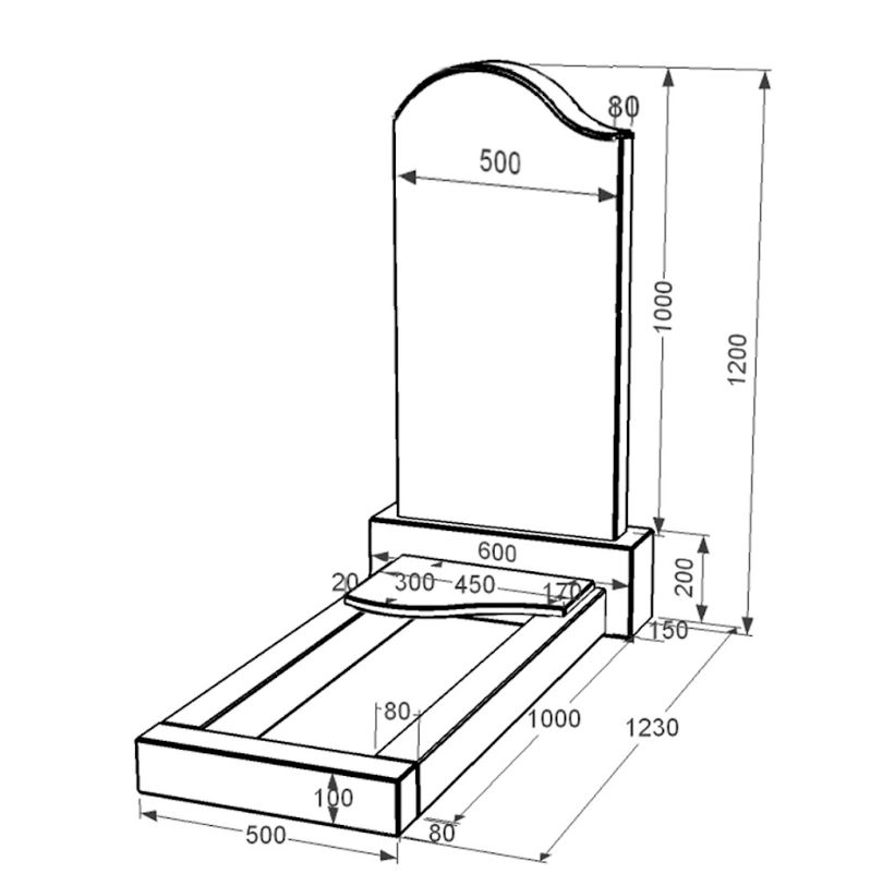 Розміри Гранітний пам'ятник поліровані фаски одинарний із чорного граніту Коростишів з хвилею різьблений к4-kor-pf-100-50-08-011