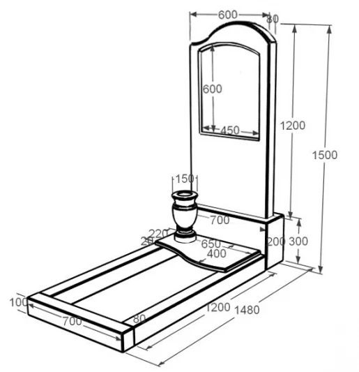Розміри Пам'ятник із мармуру з полірованими фасками з мармуру Дайна к5-dan-pf-120-60-08-011-r