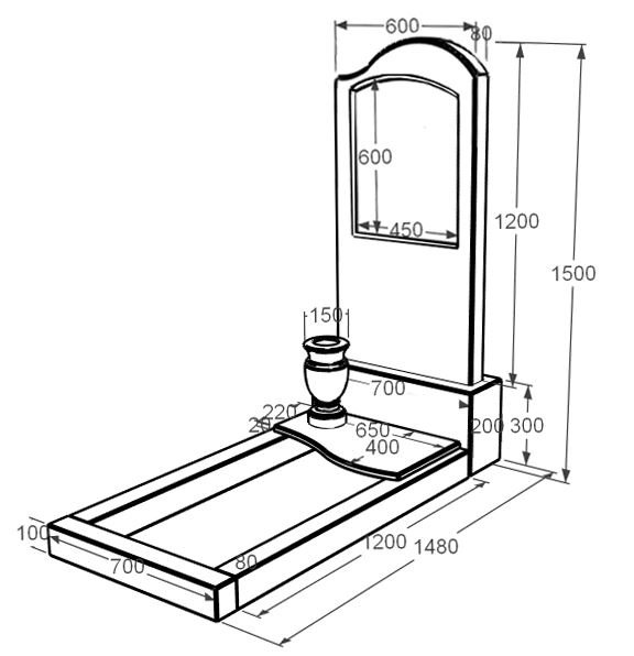 Розміри Пам'ятник із мармуру з полірованими фасками з мармуру Дайна к5-dan-pf-120-60-08-011-r