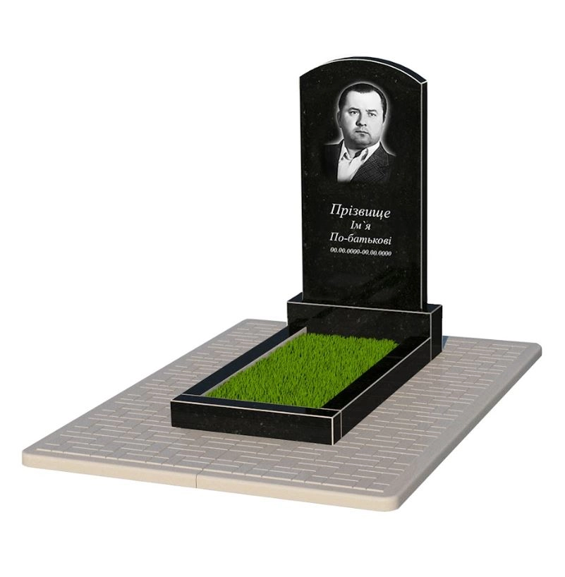 Основне Пам'ятник із граніту з квітником одинарний із чорного граніту Коростишів з дугою різьблений к2-kor-npf-100-50-08-009-pbd2