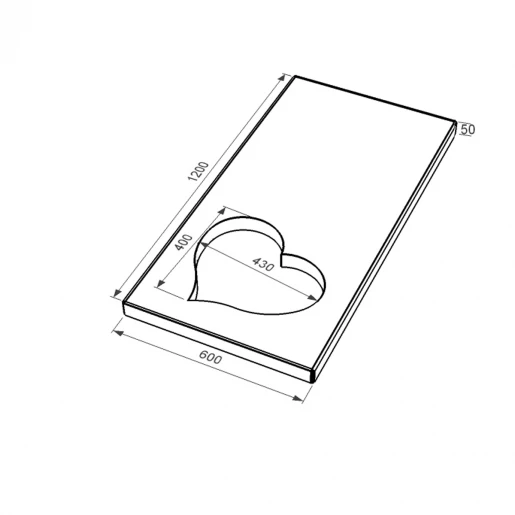Размеры Надгробная плита вместо цветника габбро  из гранита серия Сердце с полированными фасками Букинского карьера правые pl-buk-pf-pt-120-60-05-SERCE-r