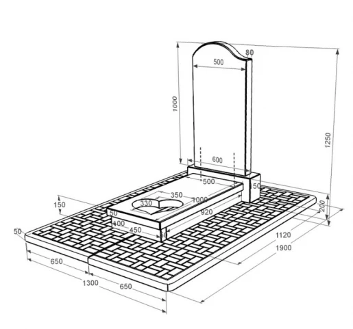 Размеры Гранитный памятник вертикальный одинарный из черного гранита Коростышев с волной резной к11-kor-npf-100-50-08-011-l-pbd2