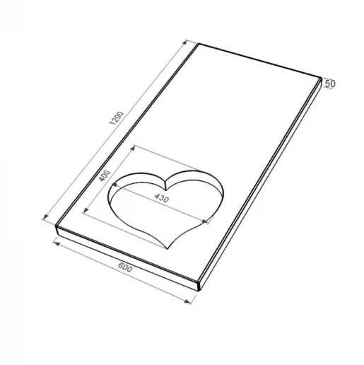 Размеры Надгробная плита бежевая 1200x600x50 из мрамора Дайна с полированными фасками серия Сердце левое pl-dan-pf-pt-120-60-05-SERCE-l