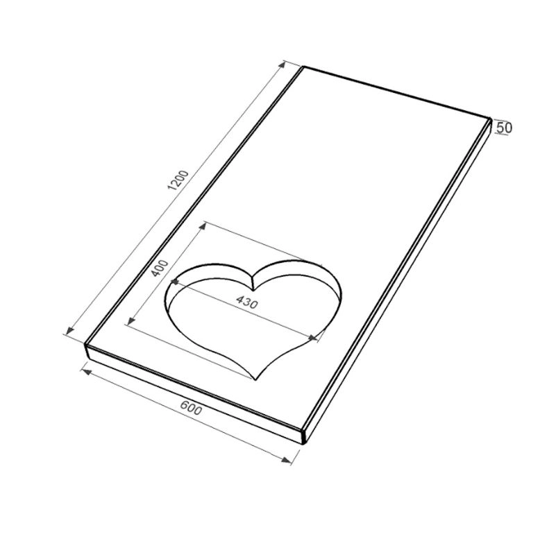 Розміри Надгробна плита бежева 1200x600x50 з мармуру Дайна з полірованими фасками серія Серце ліва pl-dan-pf-pt-120-60-05-SERCE-l