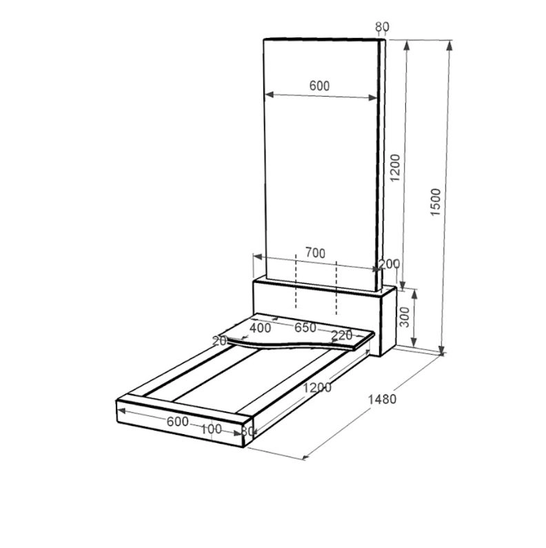 Розміри Пам'ятник із граніту з плитою на квітнику одинарний із чорного граніту Коростишів з хвилею різьблений к3-kor-npf-120-60-08-001
