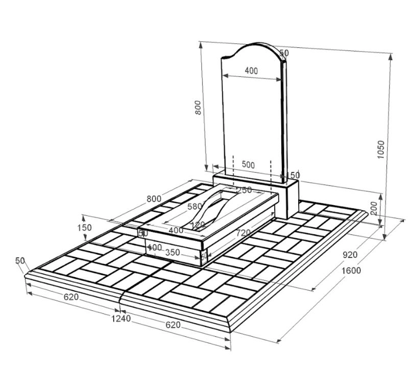 Розміри Надгробок на могилу із граніту з вирізаною смугою одинарний із чорного граніту Коростишів з хвилею різьблений к23-kor-pf-80-40-08-011-r-pbd1
