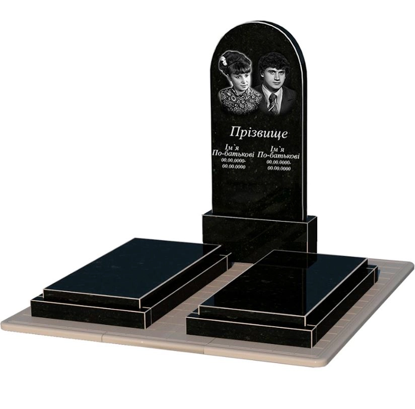 Основное Гранитный памятник на могилу от производителя Украина двойной из черного гранита Коростышев с полукруглой стелой к21-kor-npf-120-60-08-006-pbd3
